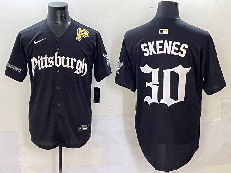 Men 2025 Pittsburgh Pirates #30 Skenes Black Five generations Joint Name Nike MLB Jersey style 13